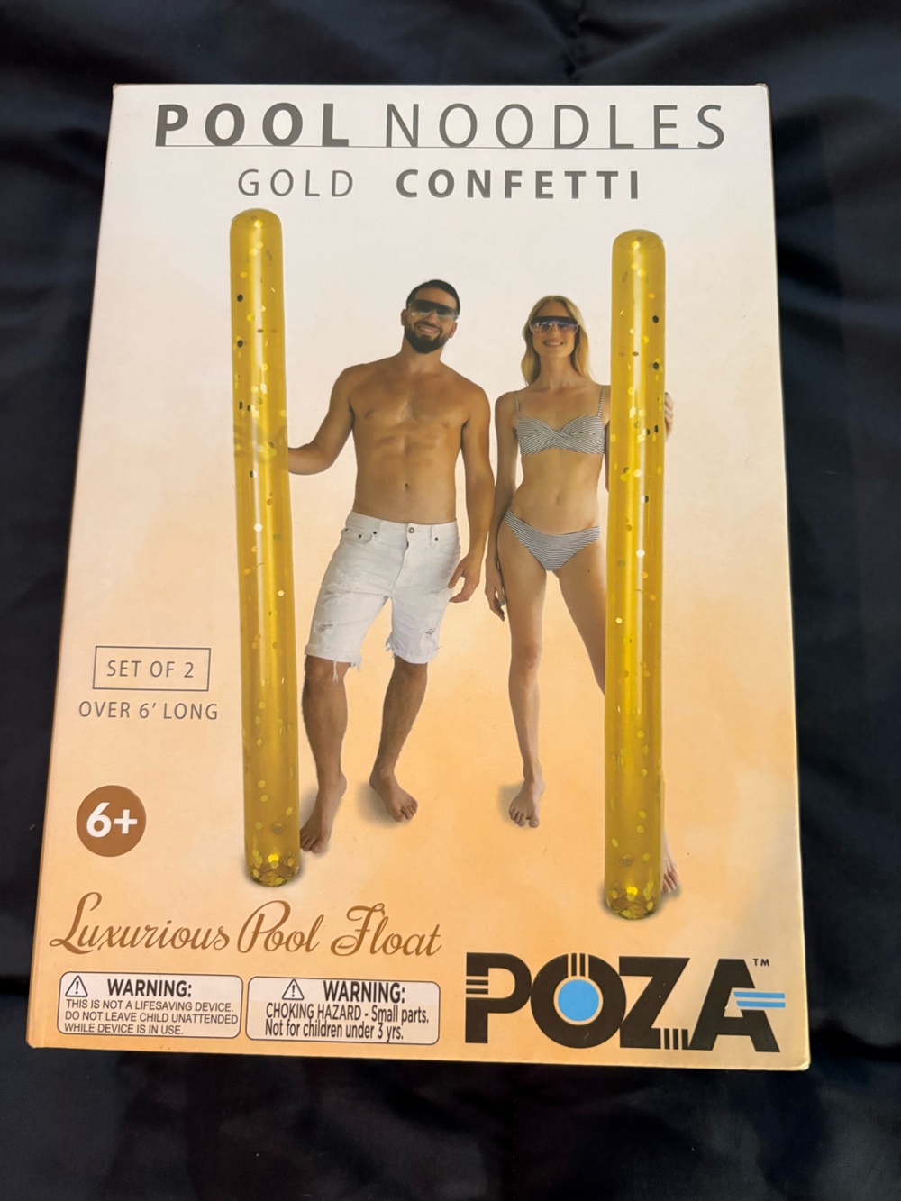 POZA Set of 2 Inflatable Pool Noodles Gold Confetti